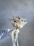 white and blush pink wedding bouquet by Greenfield Blossoms Melbourne
