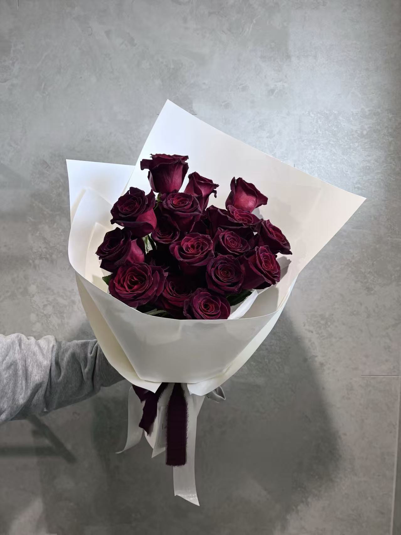 Black Baccara rose bouquet