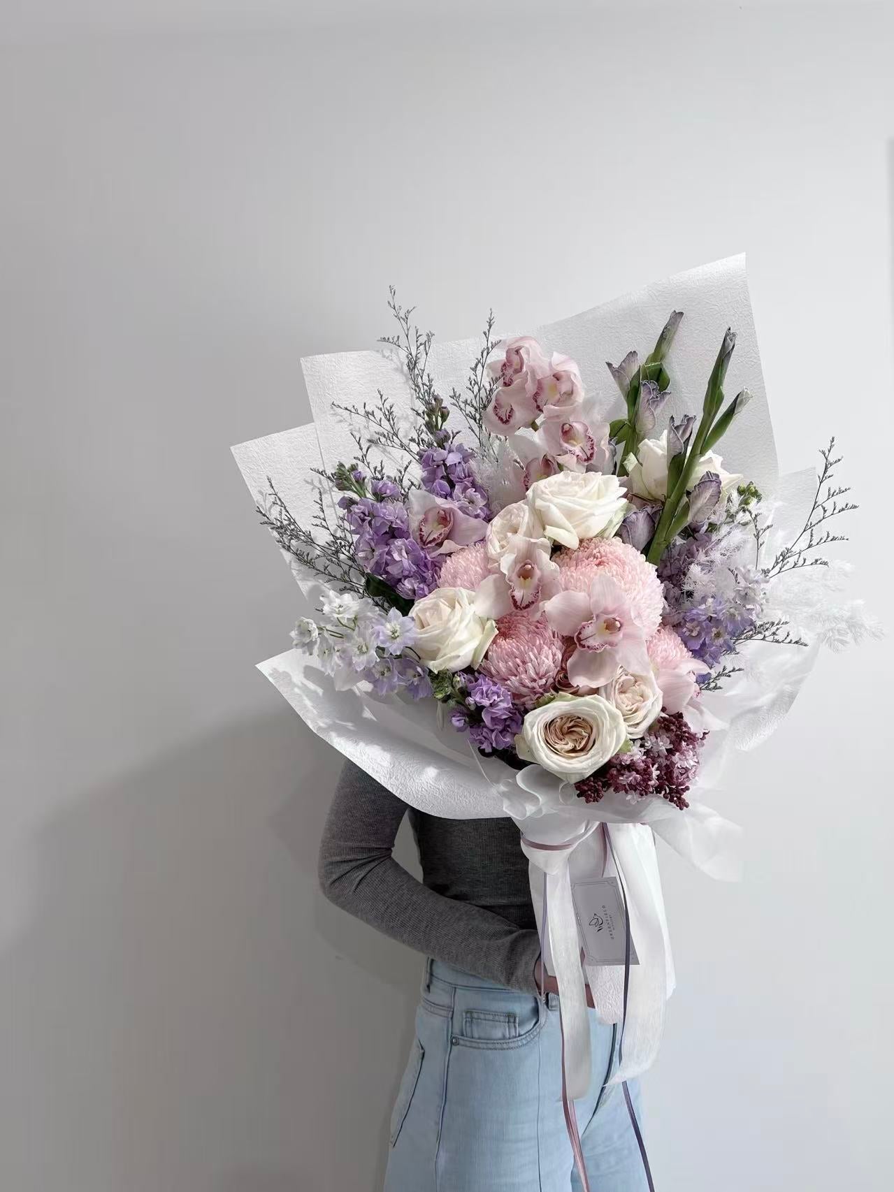 French style lilac and blush flower bouquet